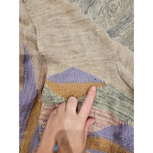 Lauren ralph lauren open cardigan drapey beige pink tribal small medium knit* - Picture 5 of 10